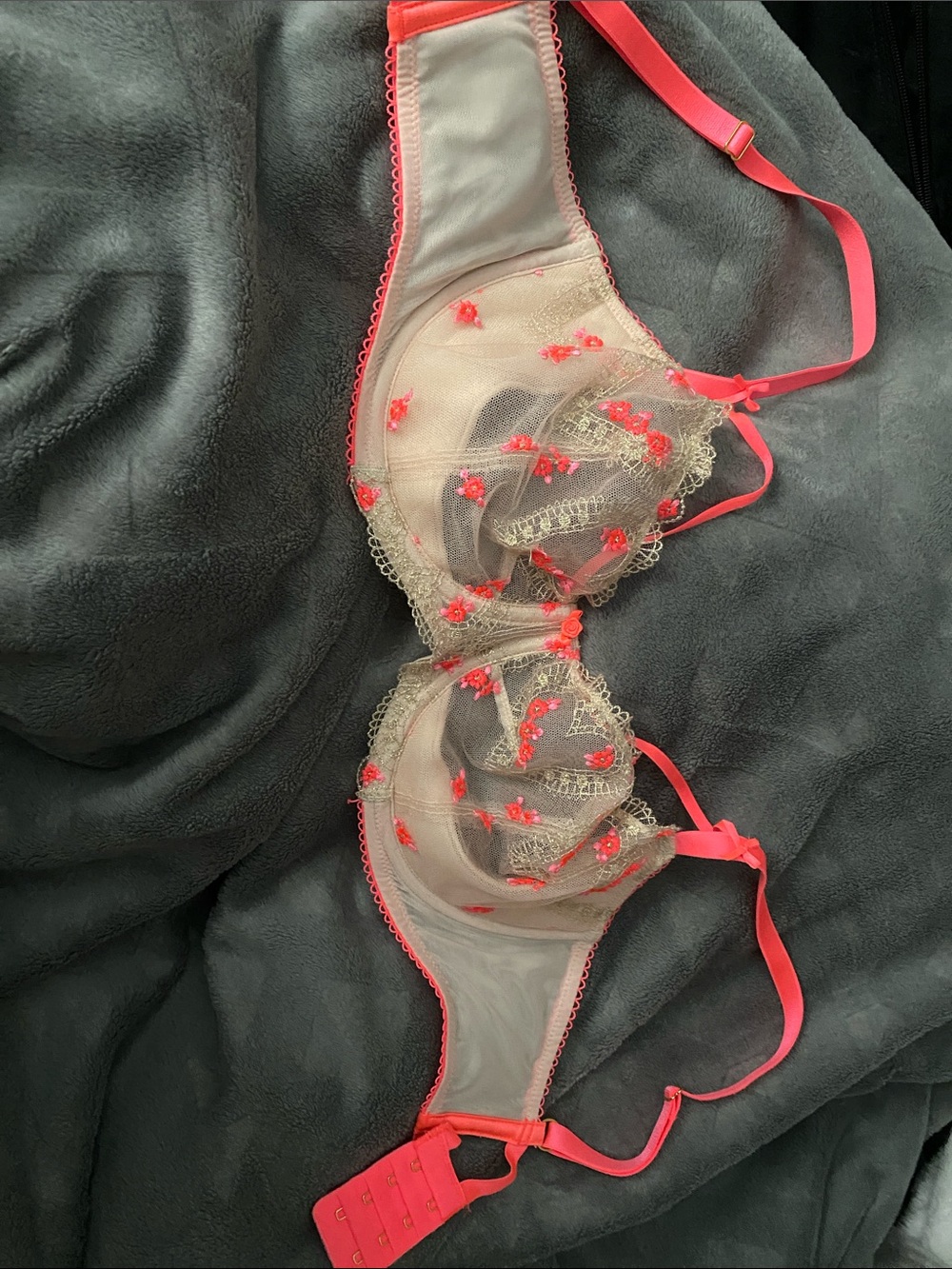 Victoria's Secret White Sheer Bra with Pink Accents